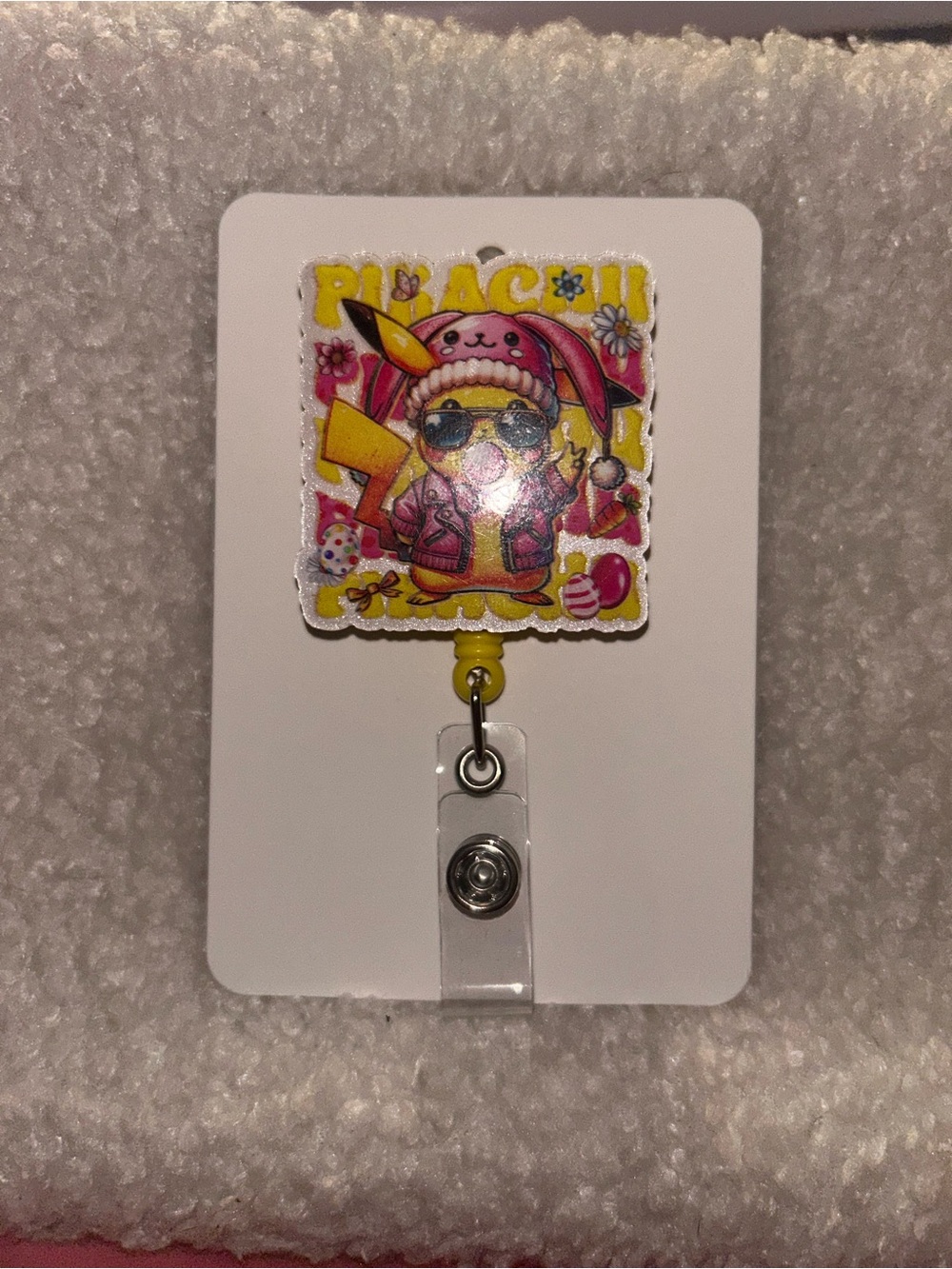 Pikachu Pink & Yellow Badge Reel ID Holder